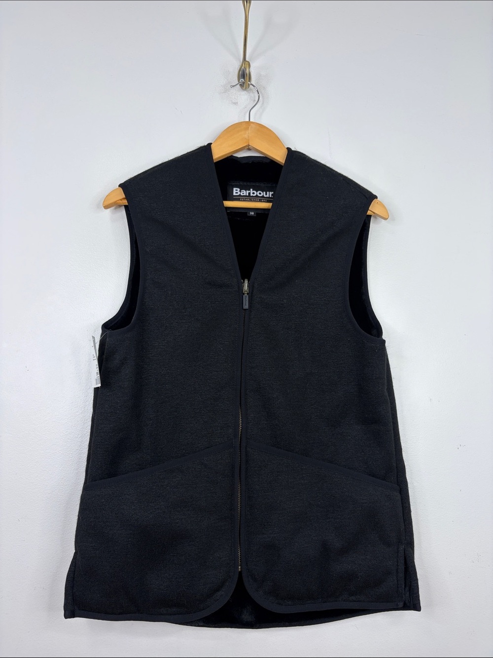 New Barbour Vest Men 38 US Small Black Warm Pile Waistcoat Fleece Full Zip Liner